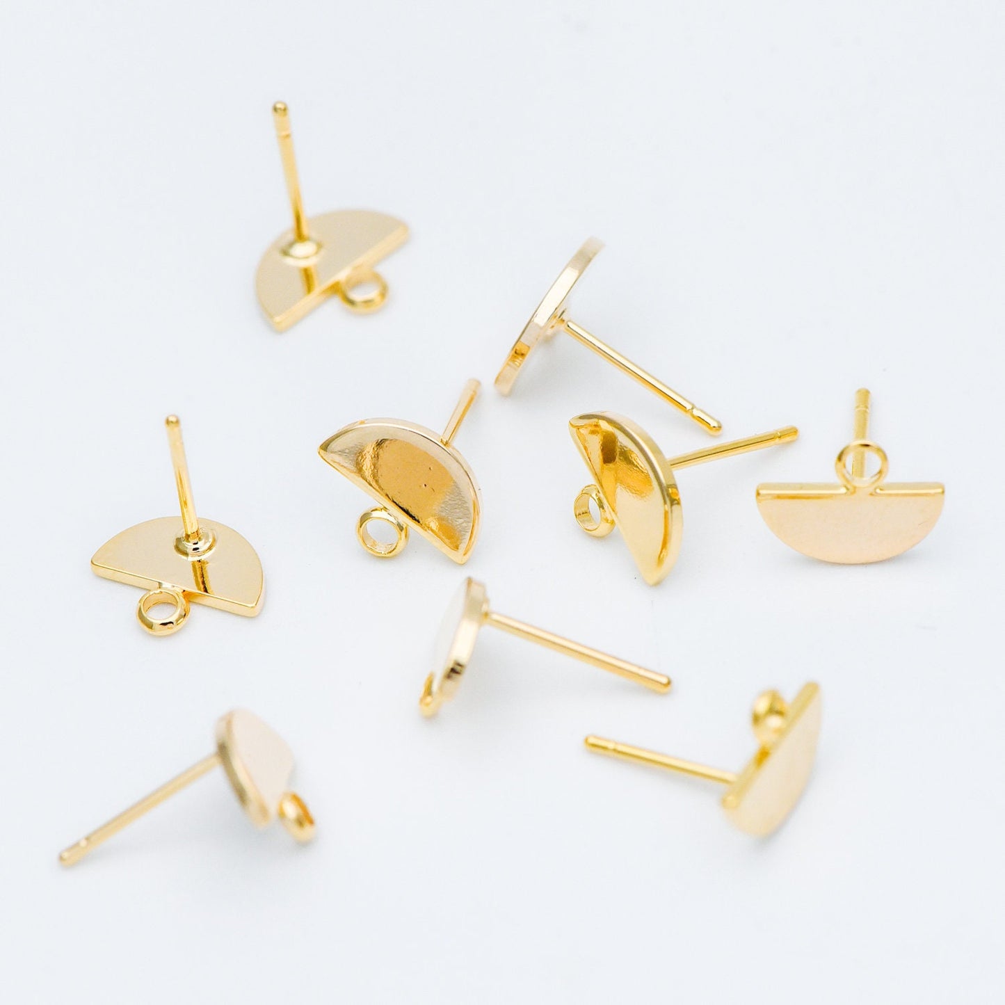 10pcs Gold Semi-circle Ear Posts 10x8mm, Geometric Stud Earrings, Half Moon Earring Components (GB-624-A)