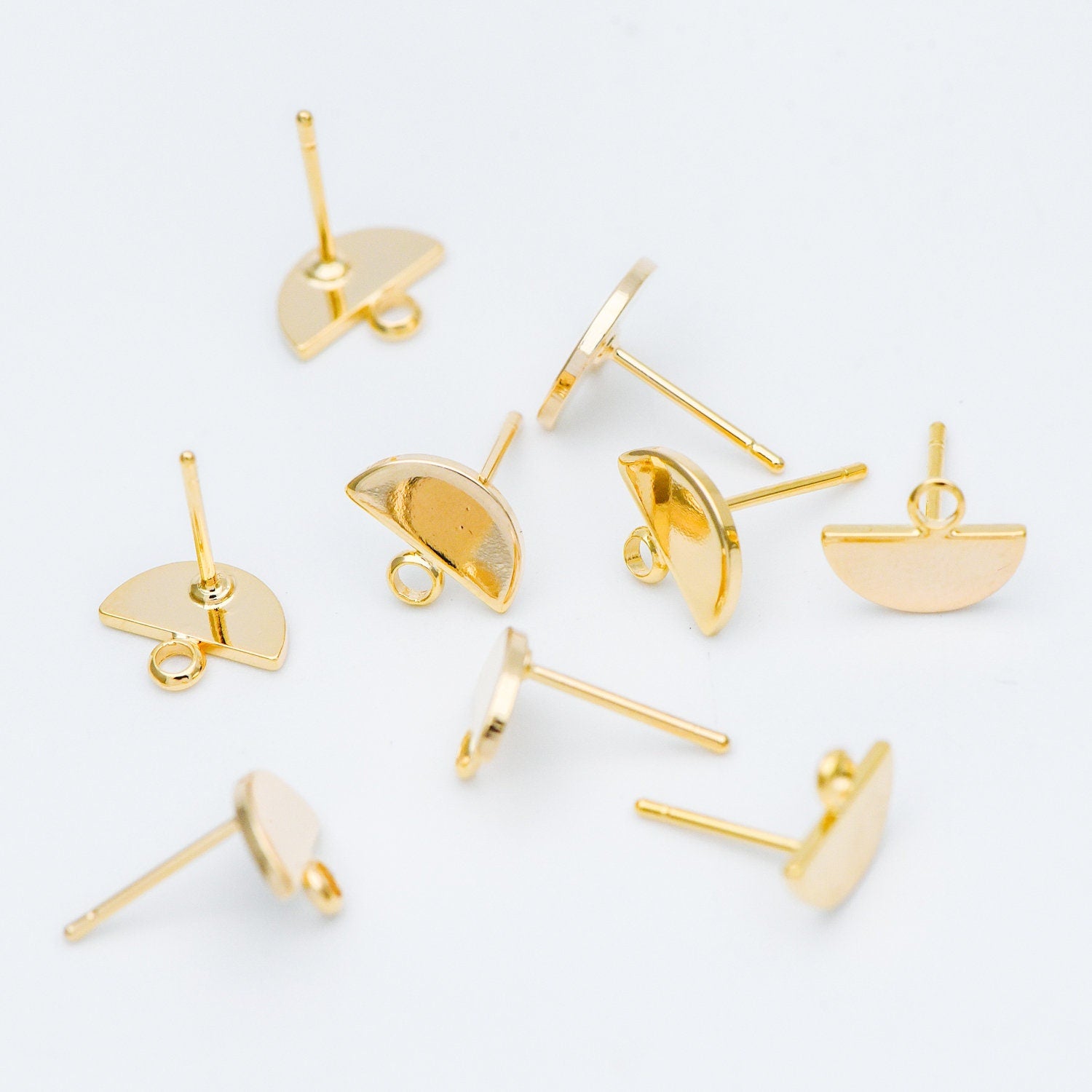10pcs Gold Semi-circle Ear Posts 10x8mm, Geometric Stud Earrings, Half Moon Earring Components (GB-624-A)