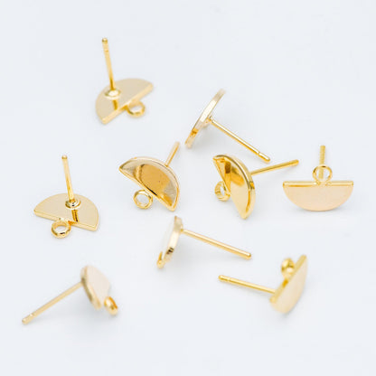 10pcs Gold Semi-circle Ear Posts 10x8mm, Geometric Stud Earrings, Half Moon Earring Components (GB-577)