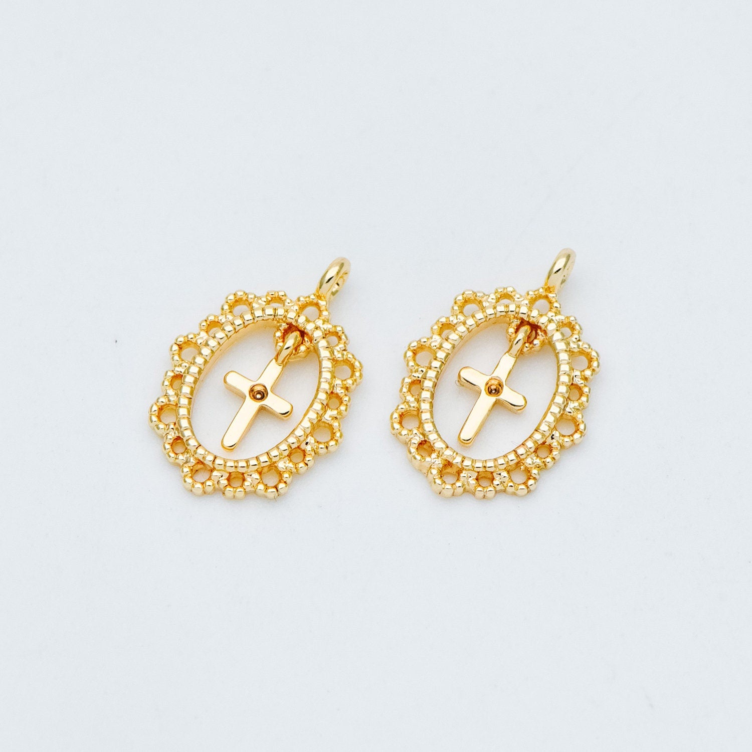 4pcs Gold plated Brass Cross Charm Pendants 14x10mm (GB-2731-N)