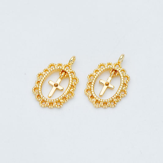 4pcs Gold plated Brass Cross Charm Pendants 14x10mm (GB-2731-N)