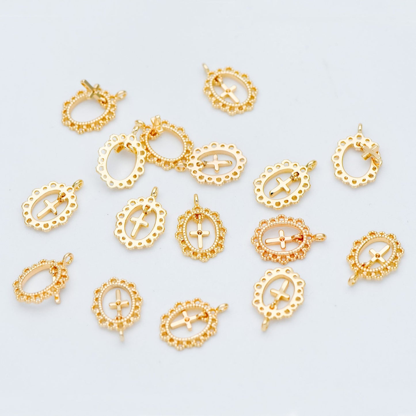 4pcs Gold plated Brass Cross Charm Pendants 14x10mm (GB-2731-N)