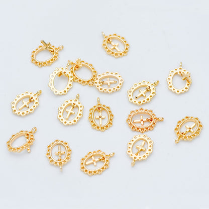 4pcs Gold plated Brass Cross Charm Pendants 14x10mm (GB-2731-N)