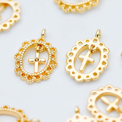 4pcs Gold plated Brass Cross Charm Pendants 14x10mm (GB-2731-N)
