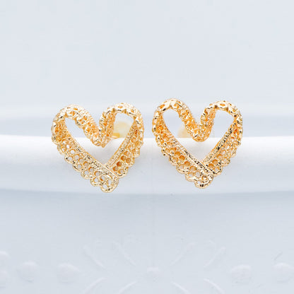 10pcs Gold Heart Earring Posts, Filigree Ear Wire Stud Earring 12mm (GB-580)