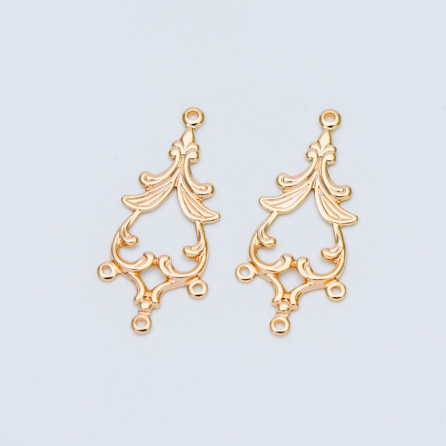 10pcs Gold Filigree Stamping Connectors, Gold plated Brass Earring Charms, Necklace Pendants with Loops 33x15mm (GB-582)