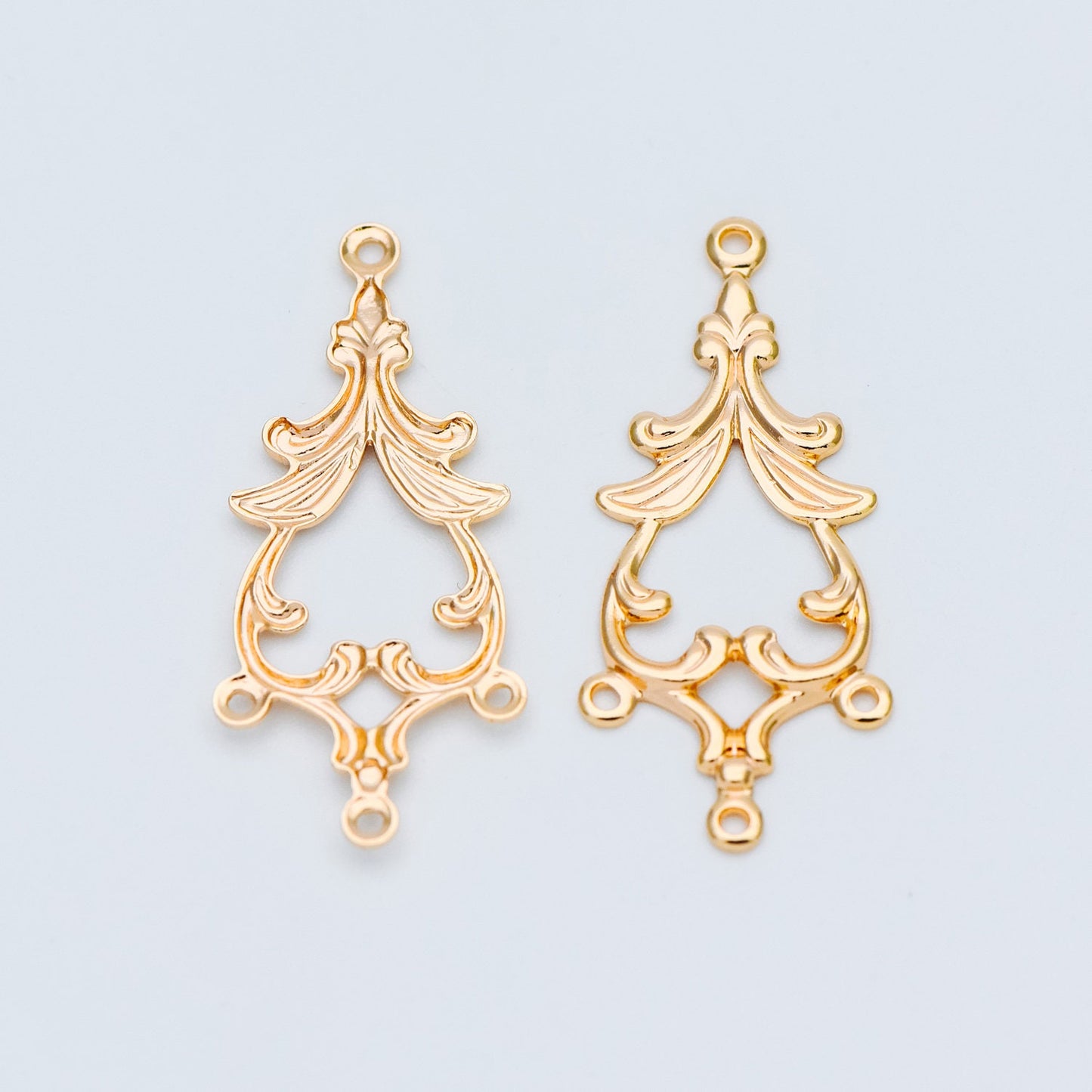 10pcs Gold Filigree Stamping Connectors, Gold plated Brass Earring Charms, Necklace Pendants with Loops 33x15mm (GB-582)