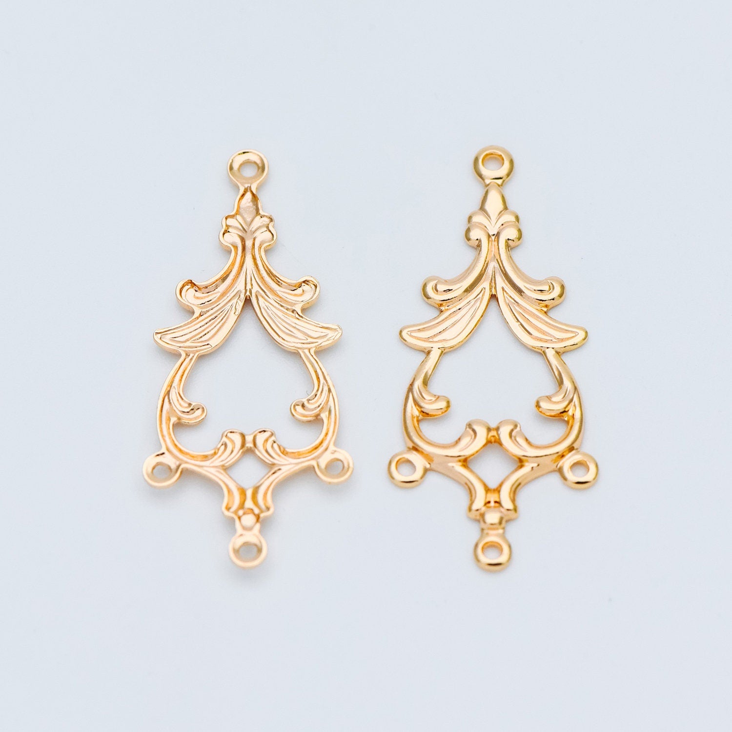 10pcs Gold Filigree Stamping Connectors, Gold plated Brass Earring Charms, Necklace Pendants with Loops 33x15mm (GB-582)