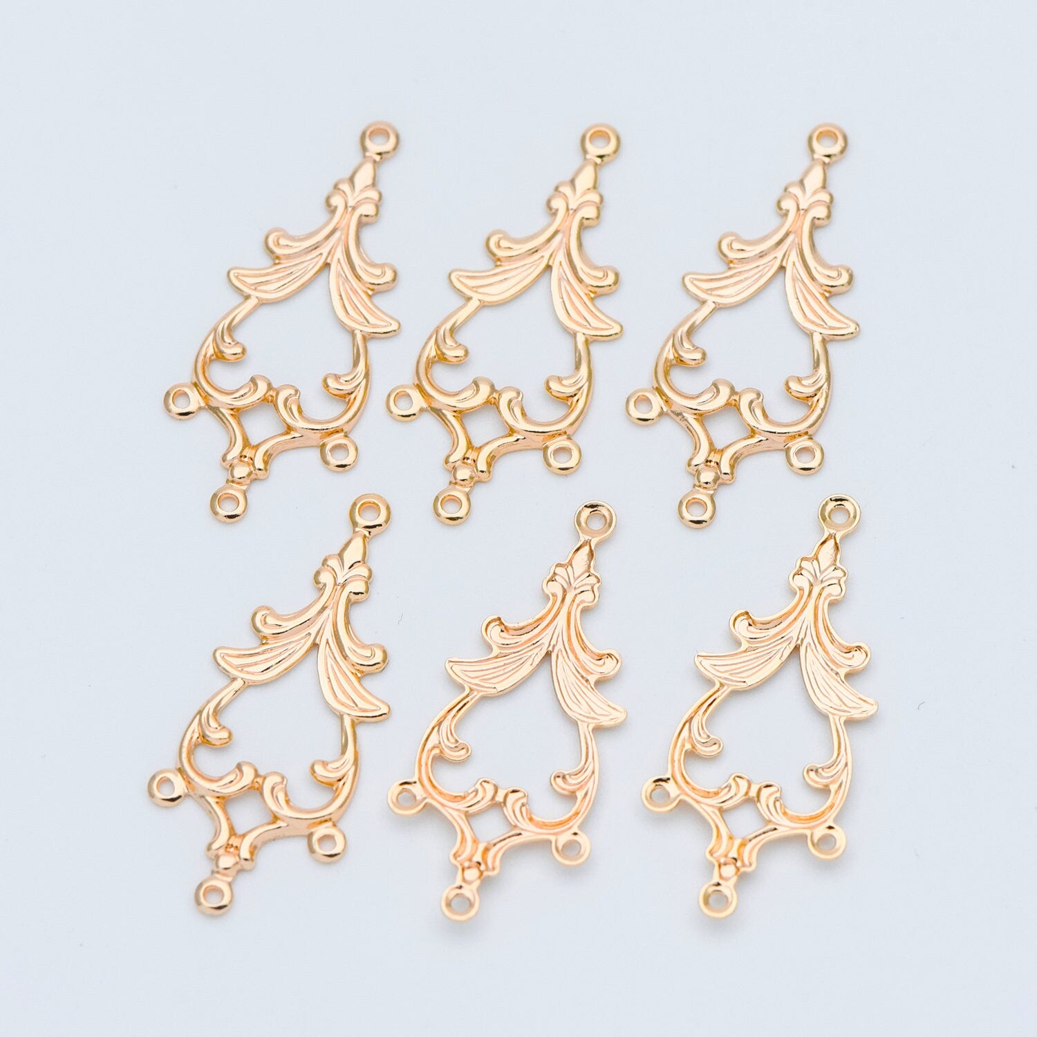 10pcs Gold Filigree Stamping Connectors, Gold plated Brass Earring Charms, Necklace Pendants with Loops 33x15mm (GB-582)