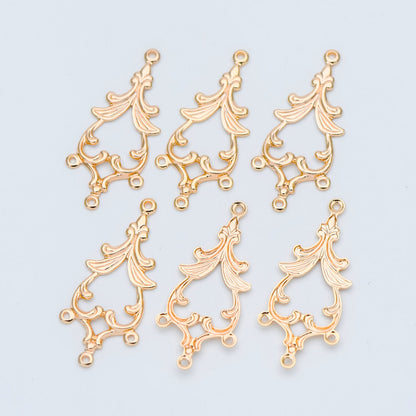 10pcs Gold Filigree Stamping Connectors, Gold plated Brass Earring Charms, Necklace Pendants with Loops 33x15mm (GB-582)