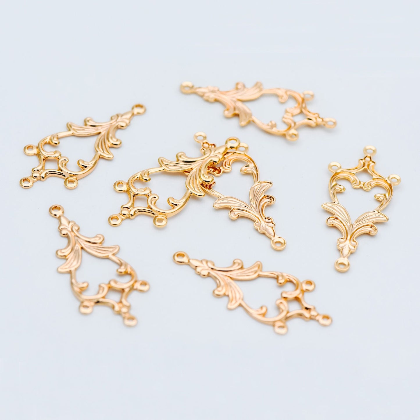 10pcs Gold Filigree Stamping Connectors, Gold plated Brass Earring Charms, Necklace Pendants with Loops 33x15mm (GB-582)