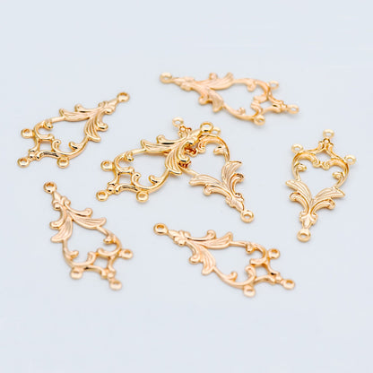 10pcs Gold Filigree Stamping Connectors, Gold plated Brass Earring Charms, Necklace Pendants with Loops 33x15mm (GB-582)