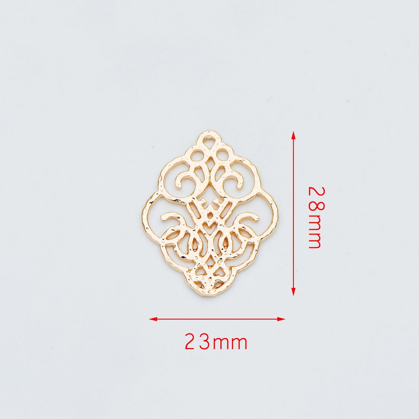 10pcs Gold Filigree Charm Connectors, Gold plated Brass Earring Charms, Necklace Pendants with Loops 28x23mm (GB-890-C)