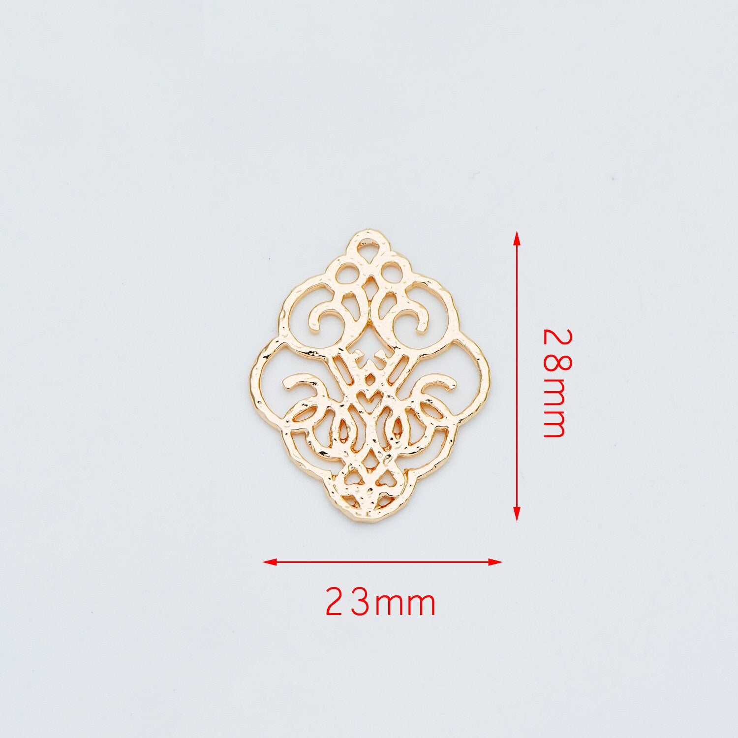 10pcs Gold Filigree Charm Connectors, Gold plated Brass Earring Charms, Necklace Pendants with Loops 28x23mm (GB-890-C)