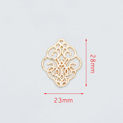 10pcs Gold Filigree Charm Connectors, Gold plated Brass Earring Charms, Necklace Pendants with Loops 28x23mm (GB-890-C)