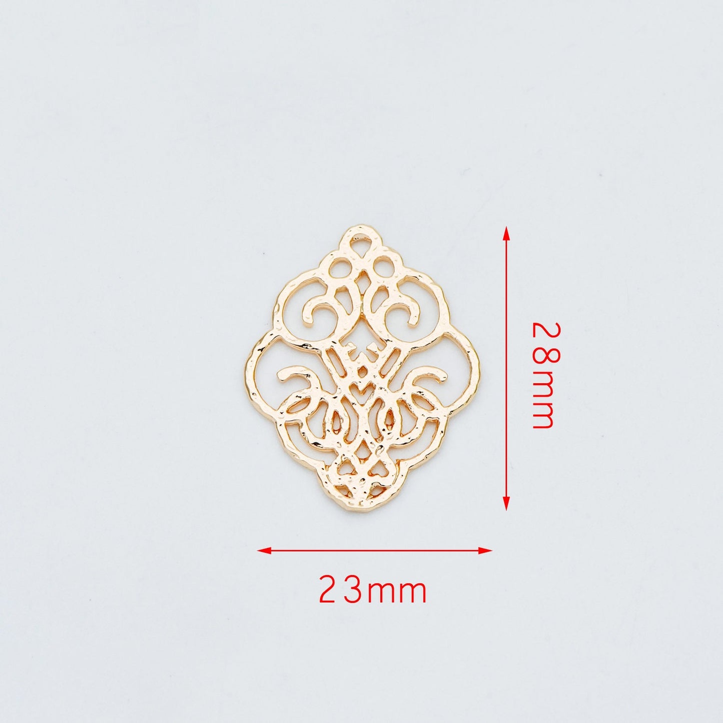 10pcs Gold Filigree Charm Connectors, Gold plated Brass Earring Charms, Necklace Pendants with Loops 28x23mm (GB-583)