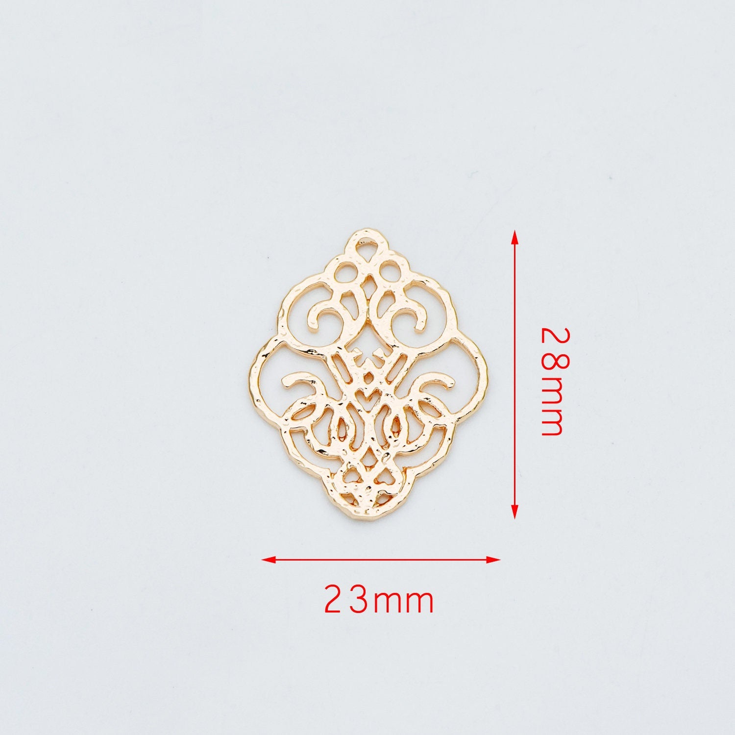 10pcs Gold Filigree Charm Connectors, Gold plated Brass Earring Charms, Necklace Pendants with Loops 28x23mm (GB-583)