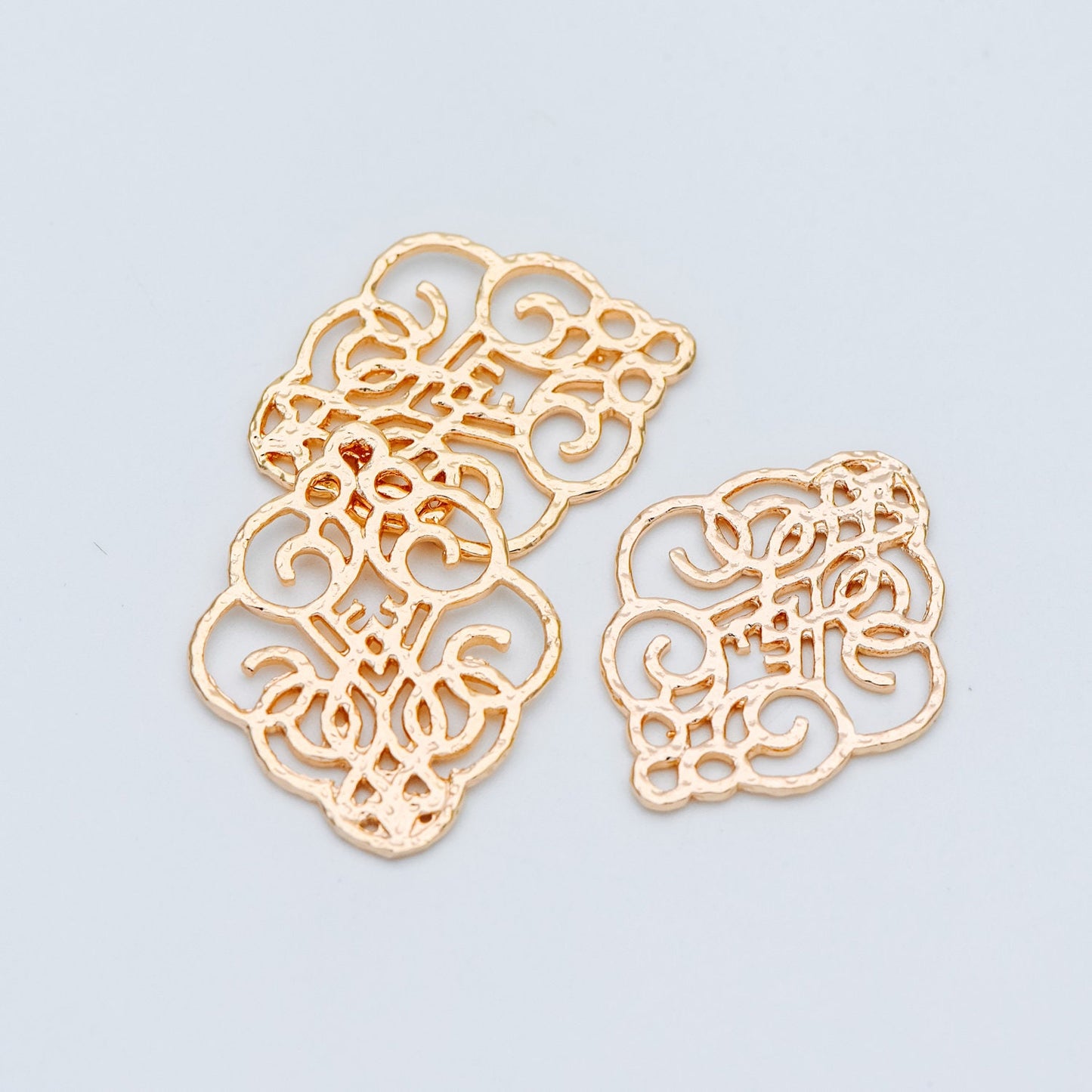 10pcs Gold Filigree Charm Connectors, Gold plated Brass Earring Charms, Necklace Pendants with Loops 28x23mm (GB-583)