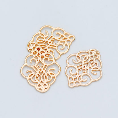 10pcs Gold Filigree Charm Connectors, Gold plated Brass Earring Charms, Necklace Pendants with Loops 28x23mm (GB-890-C)
