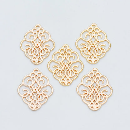 10pcs Gold Filigree Charm Connectors, Gold plated Brass Earring Charms, Necklace Pendants with Loops 28x23mm (GB-583)