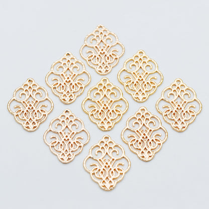 10pcs Gold Filigree Charm Connectors, Gold plated Brass Earring Charms, Necklace Pendants with Loops 28x23mm (GB-583)