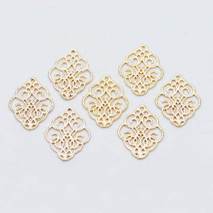 10pcs Gold Filigree Charm Connectors, Gold plated Brass Earring Charms, Necklace Pendants with Loops 28x23mm (GB-583)