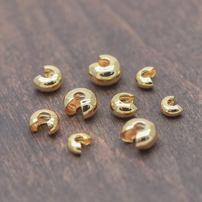 20pcs Gold/ Silver tone Crimp Beads Covers, 18K Gold/ Rhodium plated Brass, Conceal Crimp Ends 4/ 5/ 6mm (GB-637)