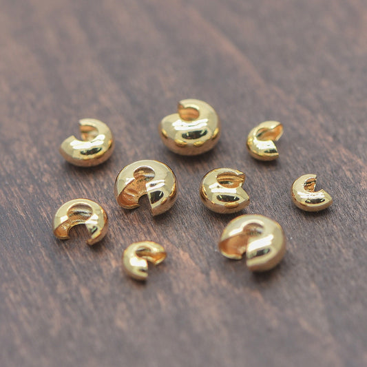 20pcs Gold/ Silver tone Crimp Beads Covers, 18K Gold/ Rhodium plated Brass, Conceal Crimp Ends 4/ 5/ 6mm (GB-637)