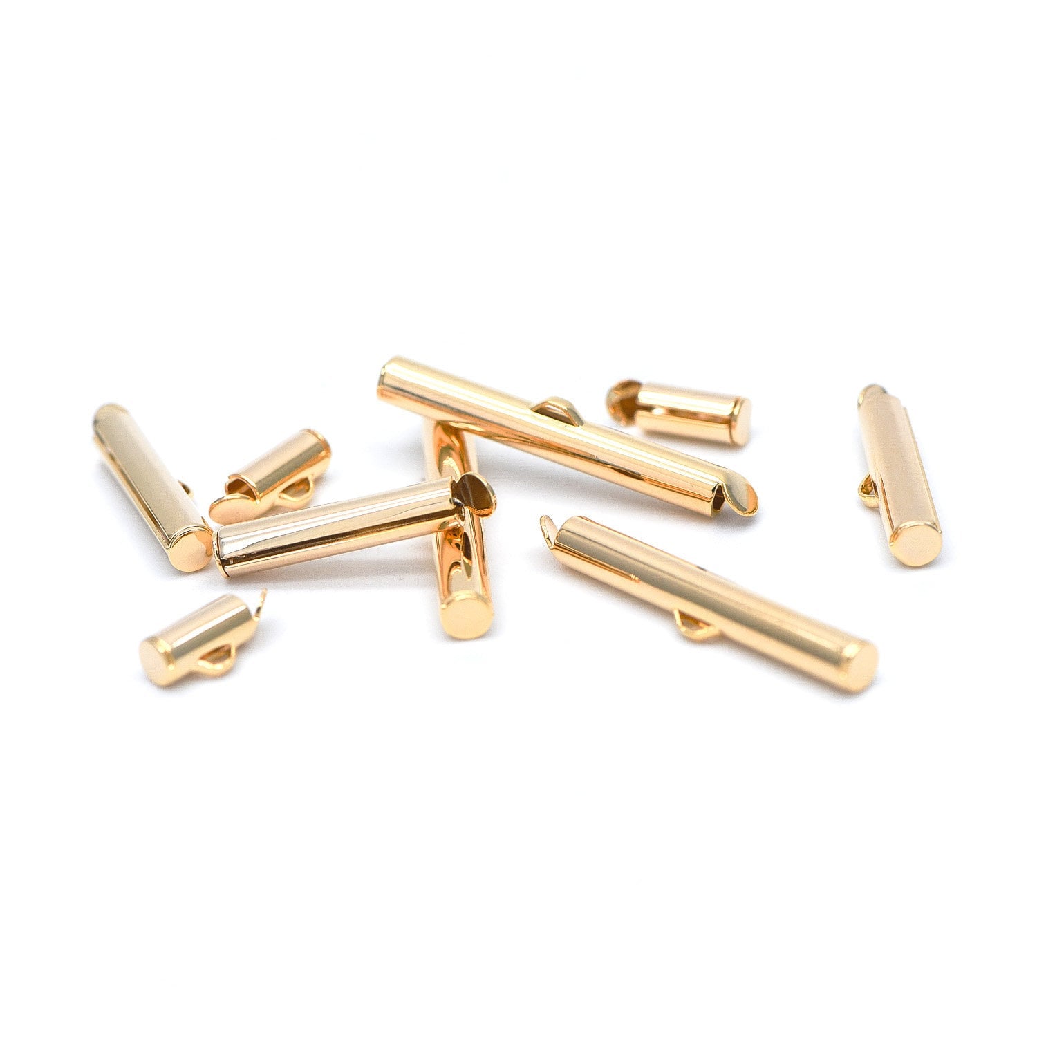 10pcs Slide On Tube Clasp, 18K Gold plated Brass, Multi Strands Clasp End for Beads/ Chains, Multi Size (GB-638)
