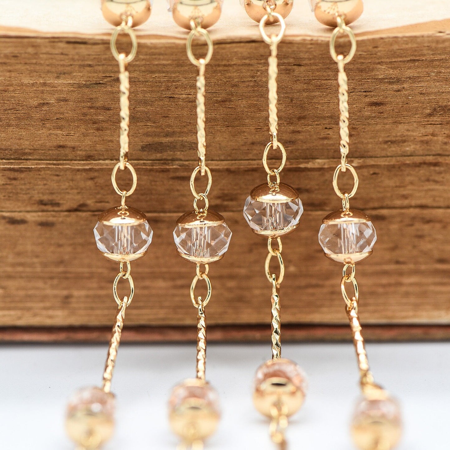 Gold Crystal Beaded Chain, 18K Gold plated Brass Chain with Crystal Rondelle Beads (#LK-216-1)/ 1 Meter=3.3ft