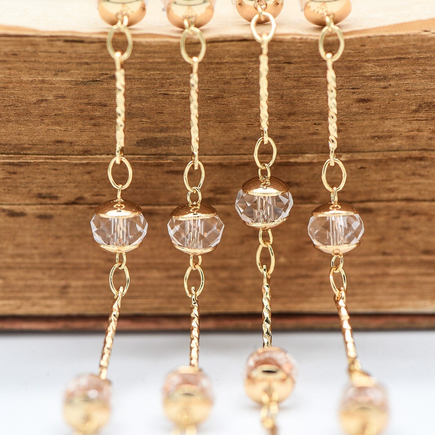 Gold Crystal Beaded Chain, 18K Gold plated Brass Chain with Crystal Rondelle Beads (#LK-216-1)/ 1 Meter=3.3ft