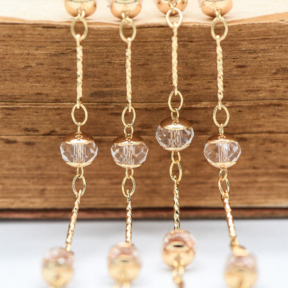 Gold Crystal Beaded Chain, 18K Gold plated Brass Chain with Crystal Rondelle Beads (#LK-216-1)/ 1 Meter=3.3ft