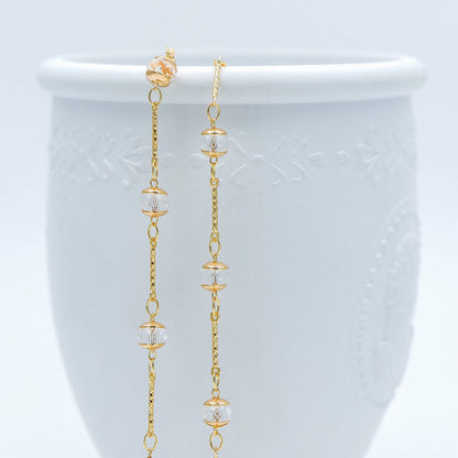 Gold Crystal Beaded Chain, 18K Gold plated Brass Chain with Crystal Rondelle Beads (#LK-216-1)/ 1 Meter=3.3ft