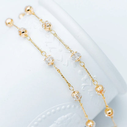 Gold Crystal Beaded Chain, 18K Gold plated Brass Chain with Crystal Rondelle Beads (#LK-216-1)/ 1 Meter=3.3ft