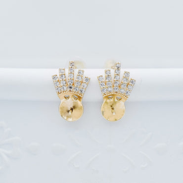 4pcs CZ Pave Gold Ear Posts, Crown Stud Earring, Pearl Peg Mounts, Half Drilled Pearl Settings (#GB-589)