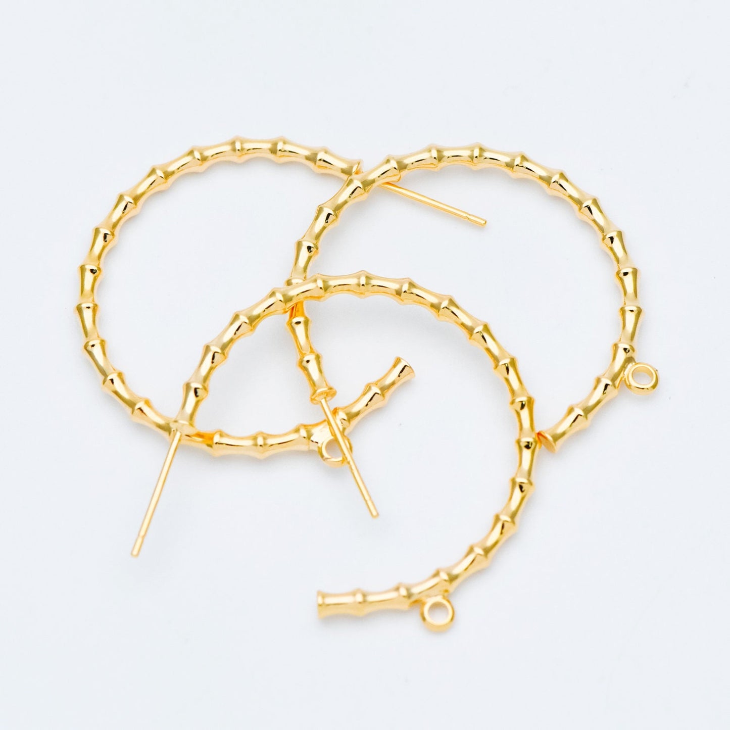 10pcs Gold Bamboo Hoop Earrings, 24/ 30mm, Geometric Circle Stud Earrings (GB-592)