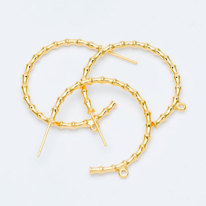 10pcs Gold Bamboo Hoop Earrings, 24/ 30mm, Geometric Circle Stud Earrings (GB-592)