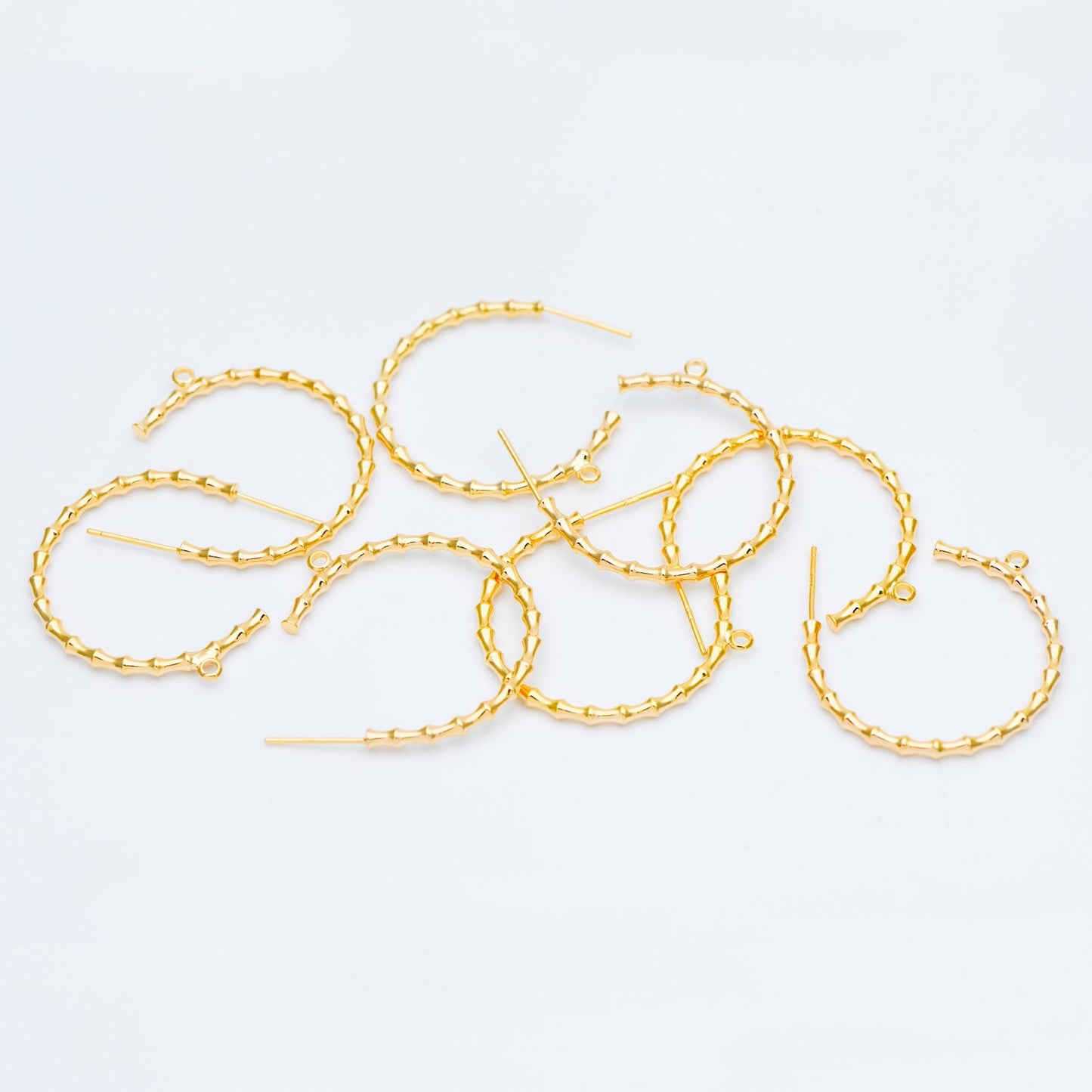 10pcs Gold Bamboo Hoop Earrings, 24/ 30mm, Geometric Circle Stud Earrings (GB-592)