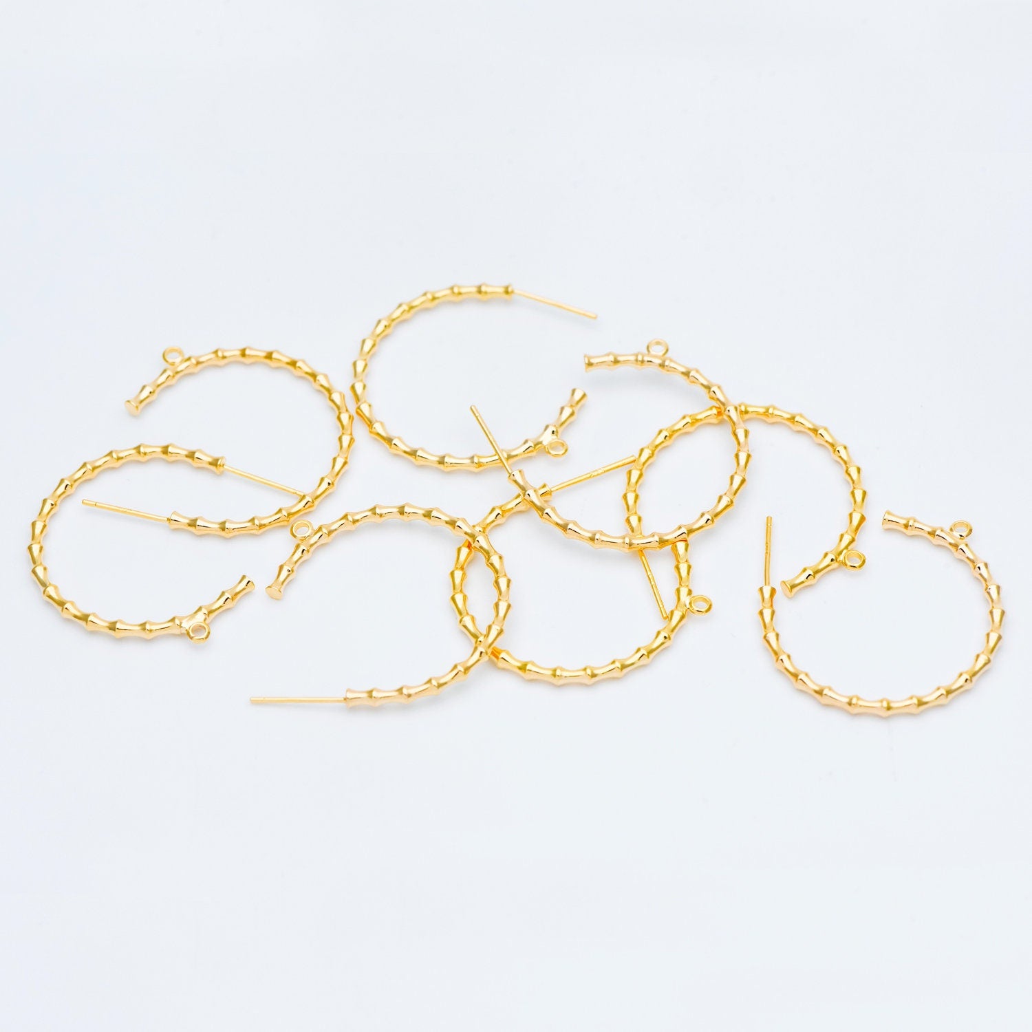 10pcs Gold Bamboo Hoop Earrings, 24/ 30mm, Geometric Circle Stud Earrings (GB-592)