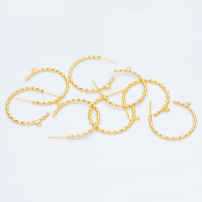 10pcs Gold Bamboo Hoop Earrings, 24/ 30mm, Geometric Circle Stud Earrings (GB-592)