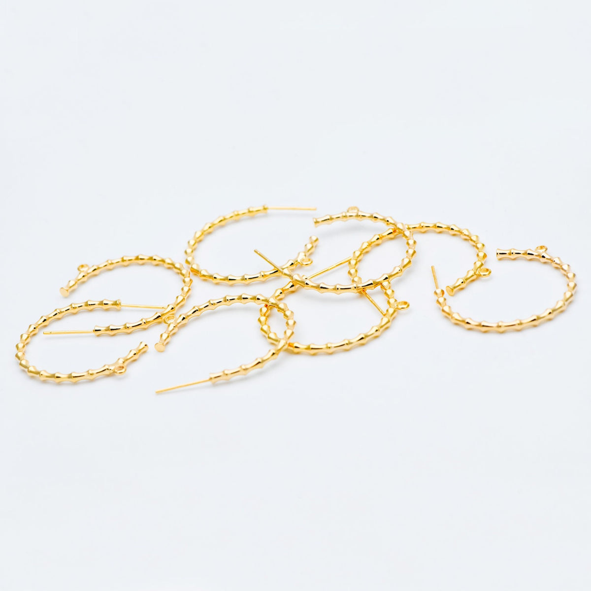 10pcs Gold Bamboo Hoop Earrings, 24/ 30mm, Geometric Circle Stud Earrings (GB-592)