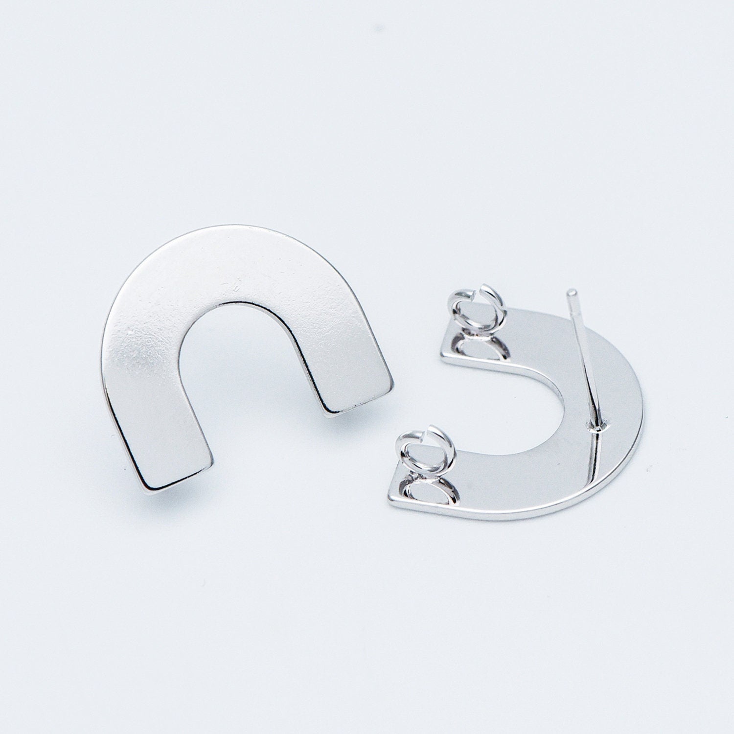 10pcs Gold/ Silver tone Horseshoe Stud Earrings, Real Rhodium plated Brass, U-shaped Ear Posts with Ring/Loop (GB-595)
