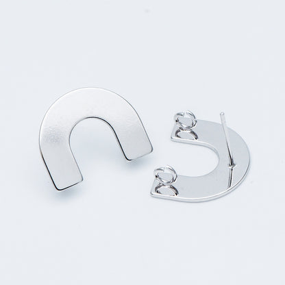 10pcs Gold/ Silver tone Horseshoe Stud Earrings, Real Rhodium plated Brass, U-shaped Ear Posts with Ring/Loop (GB-624-C)