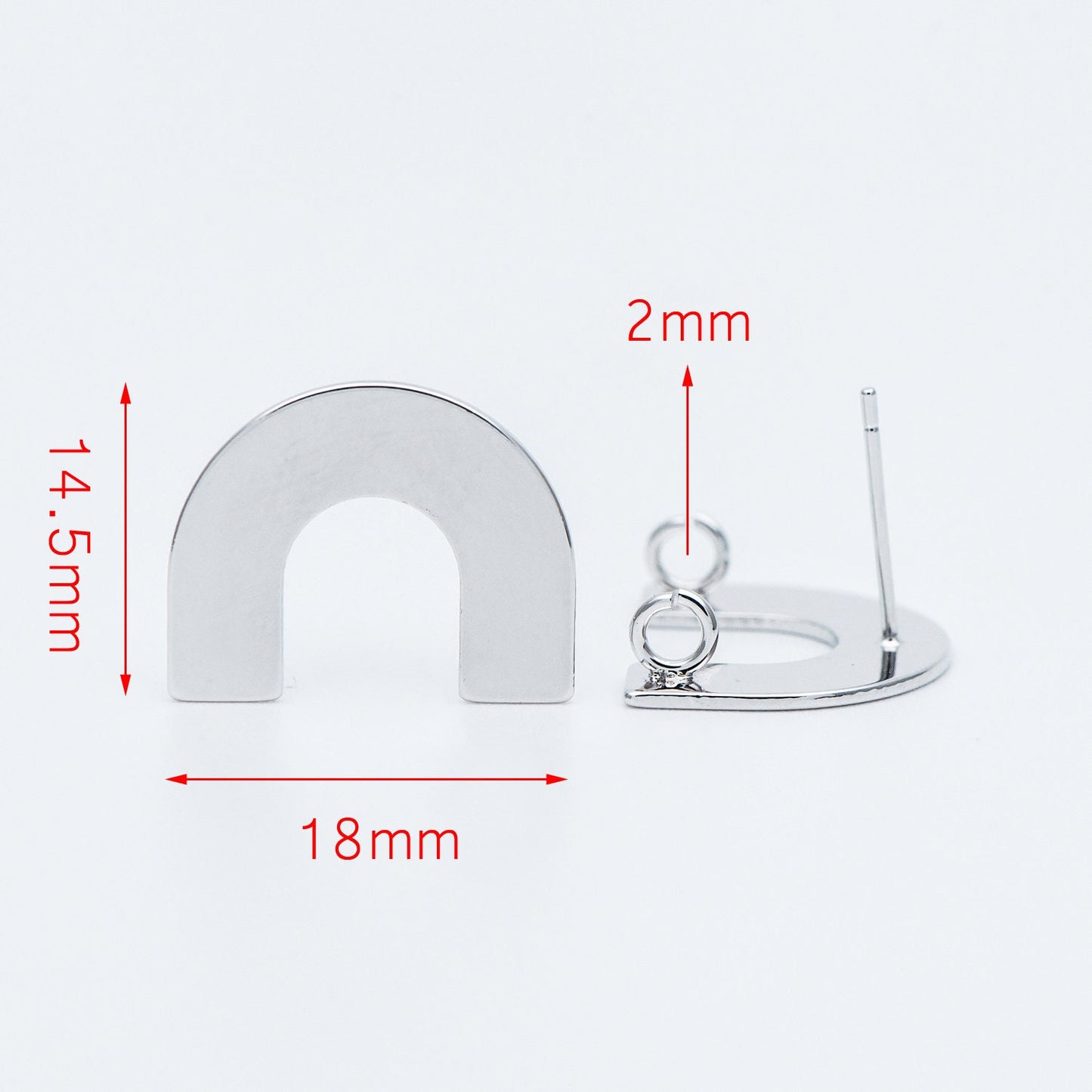 10pcs Gold/ Silver tone Horseshoe Stud Earrings, Real Rhodium plated Brass, U-shaped Ear Posts with Ring/Loop (GB-595)