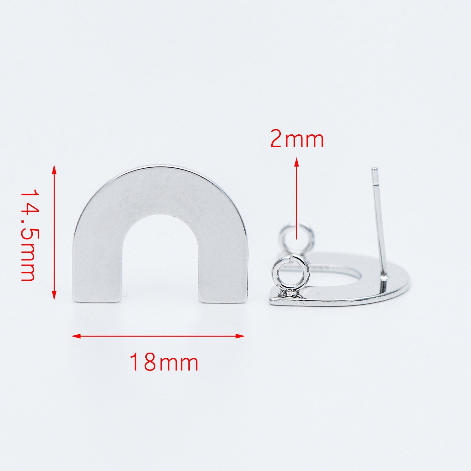 10pcs Gold/ Silver tone Horseshoe Stud Earrings, Real Rhodium plated Brass, U-shaped Ear Posts with Ring/Loop (GB-595)