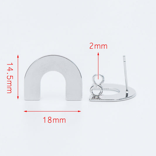 10pcs Gold/ Silver tone Horseshoe Stud Earrings, Real Rhodium plated Brass, U-shaped Ear Posts with Ring/Loop (GB-595)