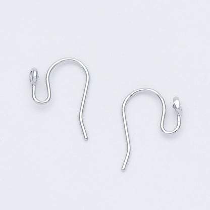 10pcs CZ Pave Gold/ Silver tone Earring Hooks, Real Gold/ Rhodium plated Brass, Simple Earwires with CZ End 15mm (GB-599)