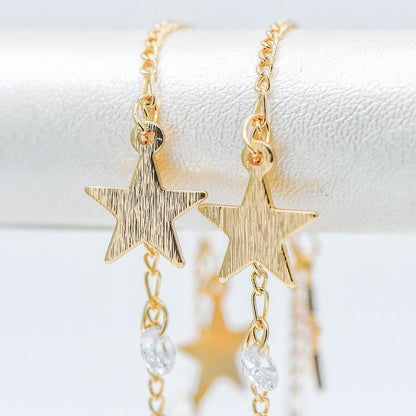 Gold Chain with Star and CZ Charms, 18K Gold plated Brass Curb Chain, Quality Chain for Jewelry Wholesale (#LK-219-1)/ 1 Meter=3.3ft