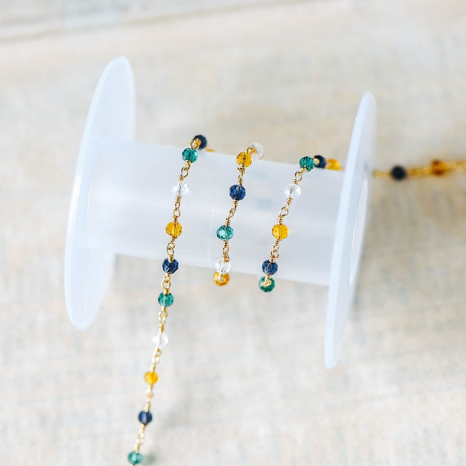 Glass Rondelle Bead Chain 3.5mm, 18K Gold plated on Brass Beaded Chains, Multi Colors Crystal (#LK-221-1)/ 1 Meter=3.3ft