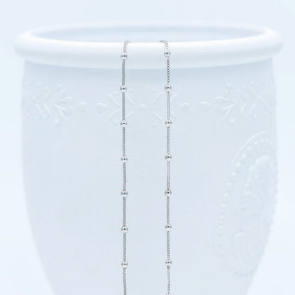 Silver tone Box Chain with 2mm Round Beads, Rhodium plated Brass Ball Chain (#LK-230-2)/ 1 Meter=3.3 ft